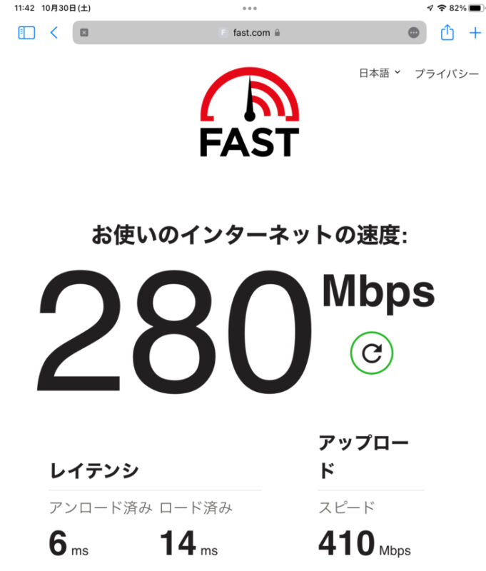 NEC Wi-FiルーターのWi-Fi速度